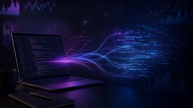 Cursor Composer 2.5 hero image - dark coding environment with flowing code streams