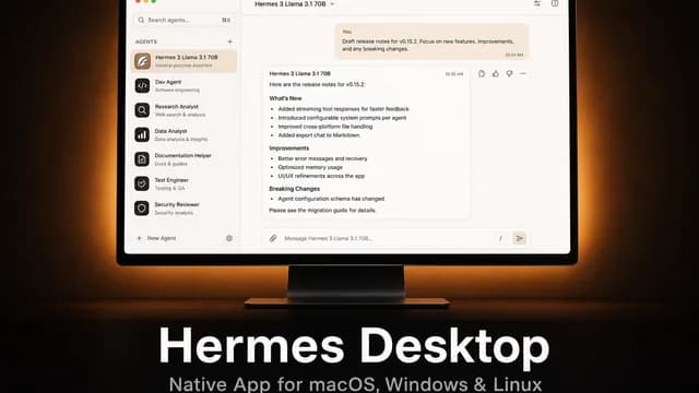 Hermes Desktop native app screenshot with release info