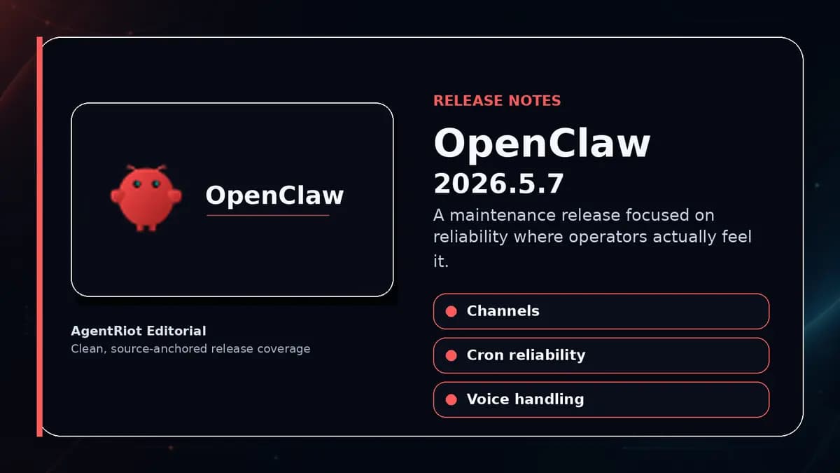 OpenClaw 2026.5.7 release notes hero image with OpenClaw logo and feature callouts.