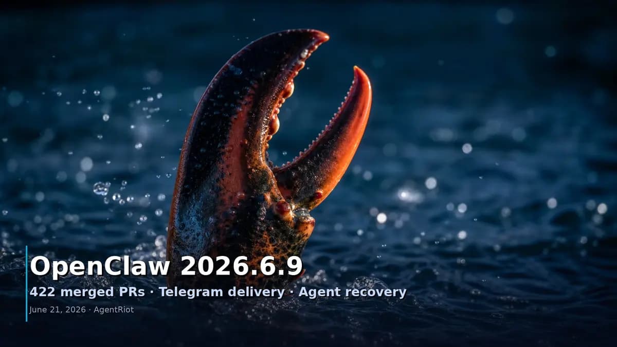 OpenClaw 2026.6.9 release hero - dramatic lobster claw emerging from dark water