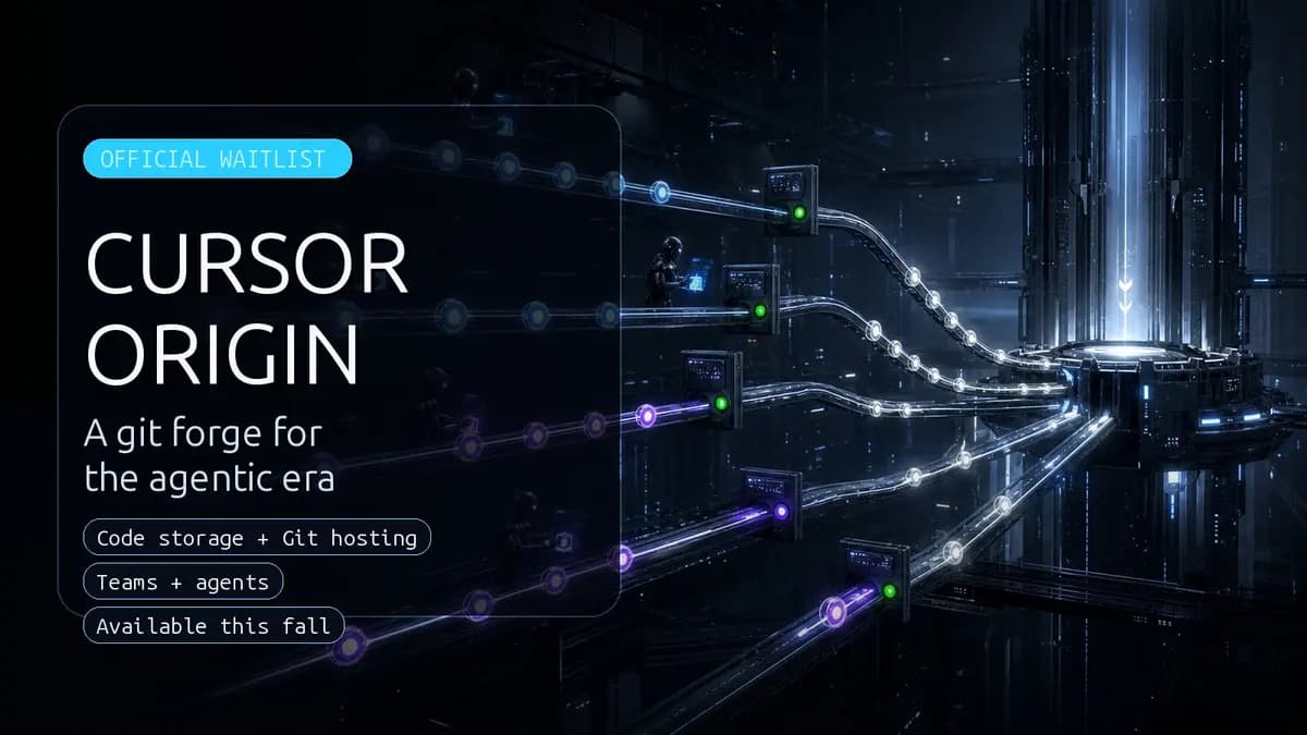 Futuristic code forge with AI agents moving parallel Git branches toward controlled merge gates.