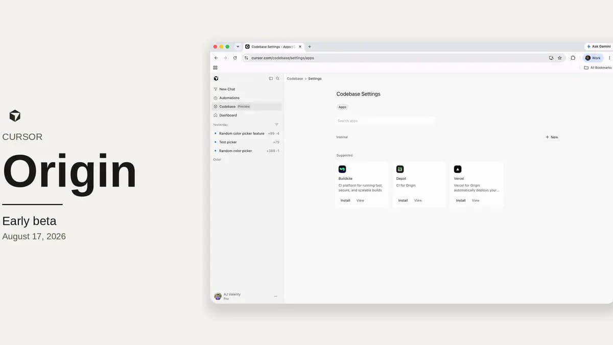 Cursor Origin early beta Apps screenshot